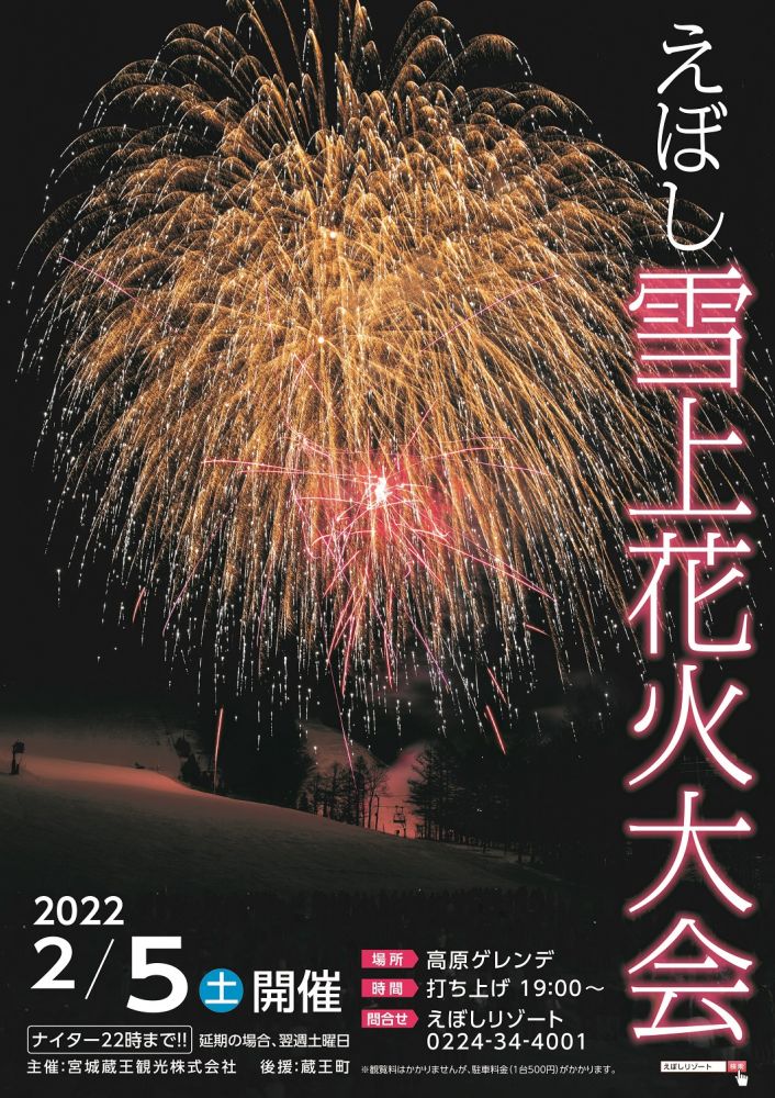 宮城県 えぼし雪上花火大会 Mirai ちょっと先のミライを探しに行こう